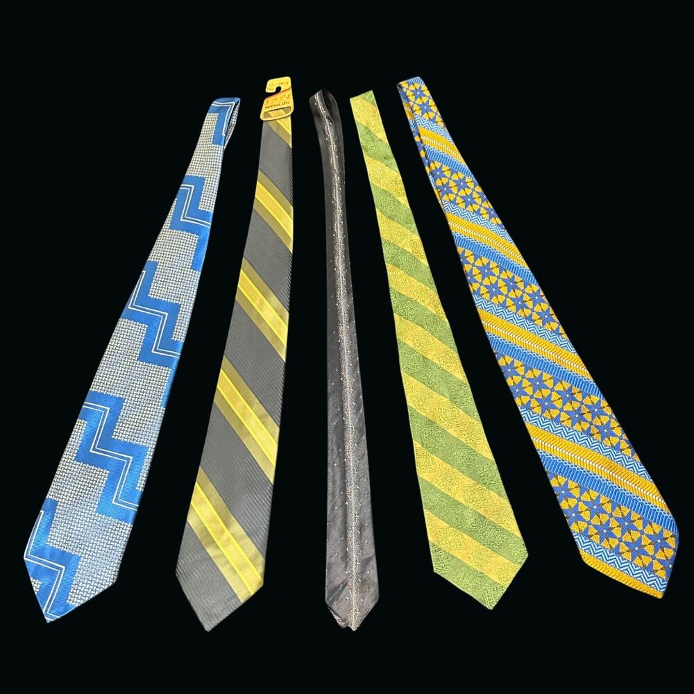 5 Vintage Mens Neckties Mixed Patterns & Colors EUC or NEW Retro Streetwear Y2K